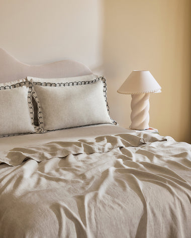 Oatmeal & Charcoal 100% French Flax Linen Swirl Pillowcases (Set of Two)