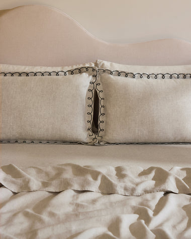 Oatmeal & Charcoal 100% French Flax Linen Swirl Pillowcases (Set of Two)