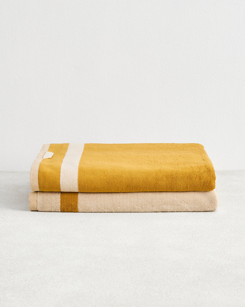 Crème & Turmeric Two-Toned 100% Cotton Terry Bath Sheets (Set of Two)