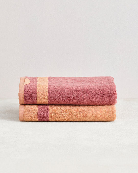 Terracotta & Pink Clay Two-Toned 100% Cotton Terry Bath Sheets (Set of Two)