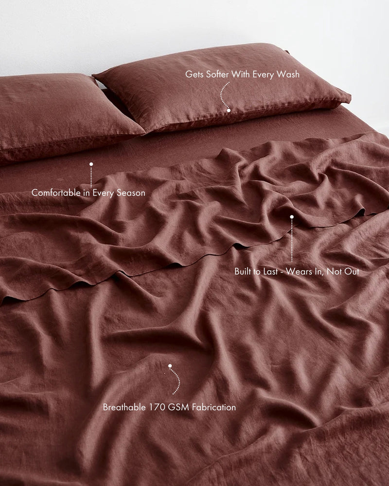 Cacao 100% French Flax Linen Fitted Sheet Set