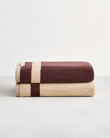 Crème & Cacao Two-Toned 100% Cotton Terry Bath Towel (Set of Two)
