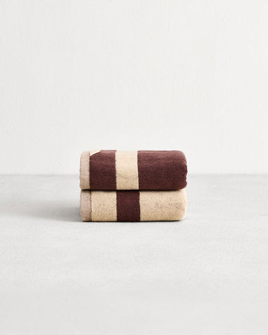 Crème & Cacao Two-Toned 100% Cotton Terry Hand Towel (Set of Two)