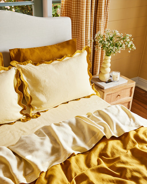 Limoncello & Turmeric 100% French Flax Linen Scalloped Pillowcases (Set of Two)