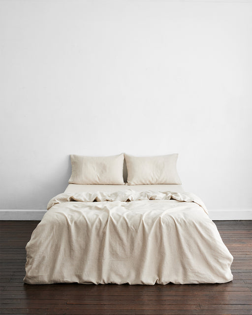 Oatmeal & White Stripe 100% French Flax Linen Bedding Set