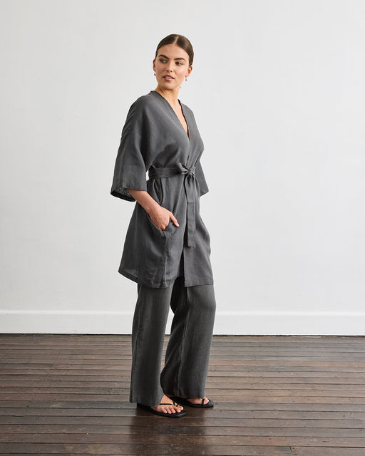 Cabana Short Robe in Charcoal