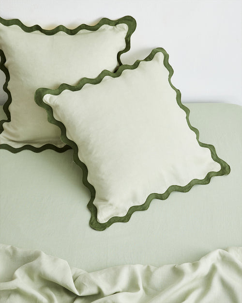 Sage & Olive 100% French Flax Linen Scalloped European Pillowcases (Set of Two)