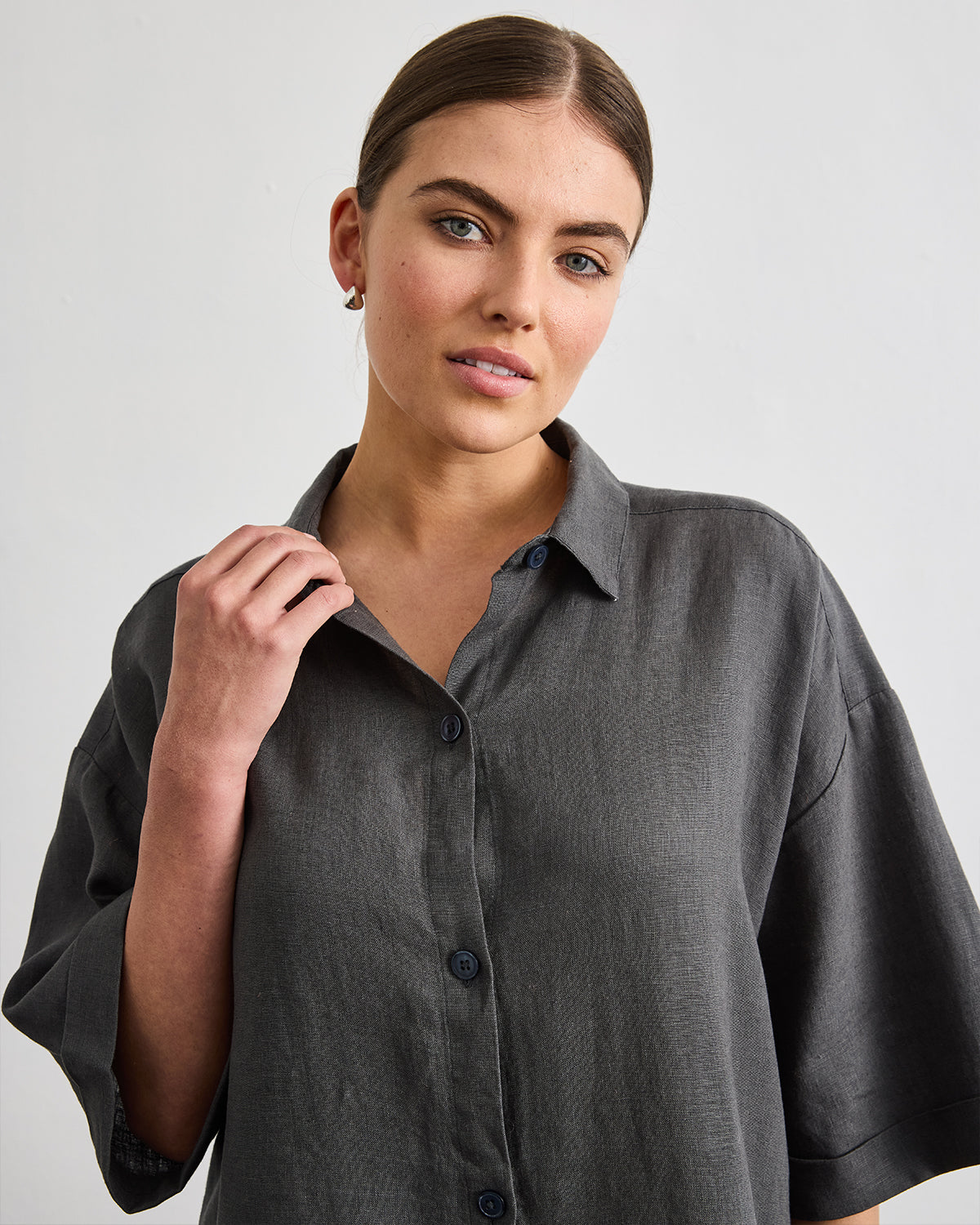grey linen shirt dress Sky Blue Stripe Linen Shirt Dress Paula