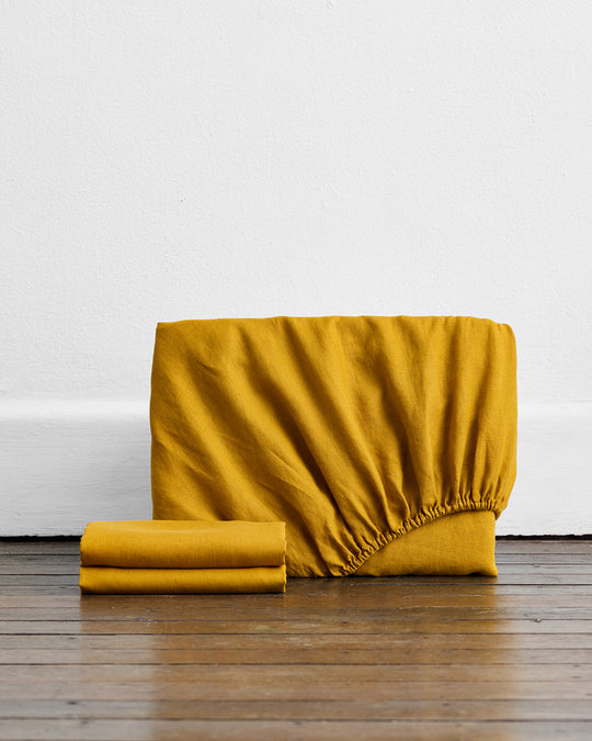 Turmeric 100% French Flax Linen Fitted Sheet Set