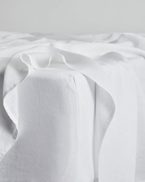 White 100% French Flax Linen Fitted Sheet