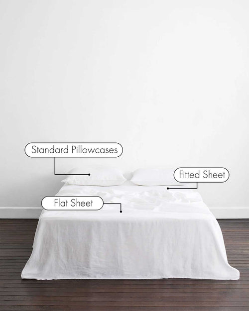 White 100% French Flax Linen Sheet Set