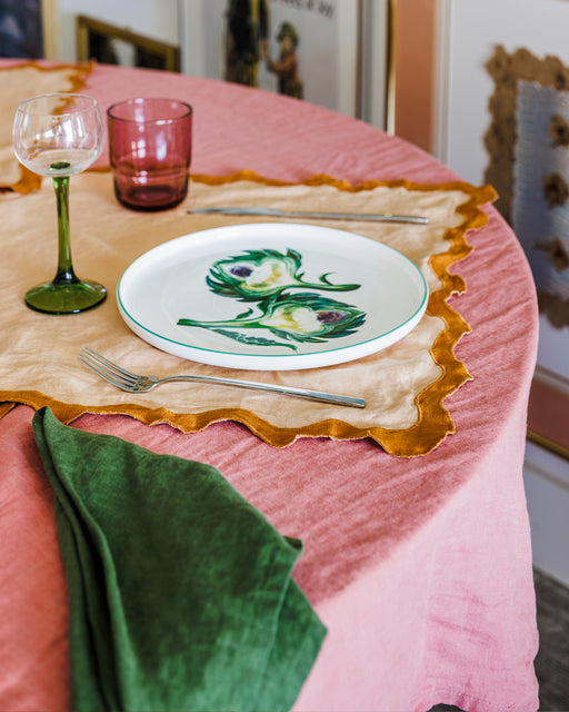 Terracotta & Rust 100% French Flax Linen Scalloped Placemats (Set of Four)