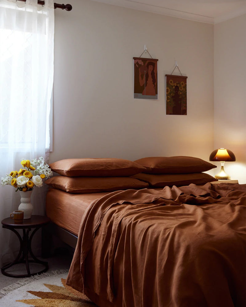 Rust Sheets 100% French Flax Linen Fitted Sheet - Rust | Bed Threads