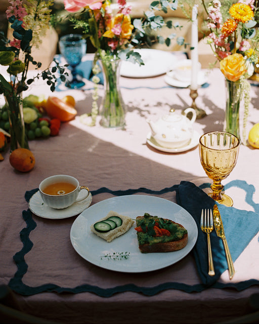 Lavender & Petrol 100% French Flax Linen Scalloped Placemats (Set of Four)